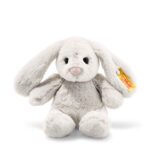 Steiff Hoppie Hase 18 cm hellgrau, Plüschtier Hase mit Schlappohren, Soft Cuddly Friends, flauschiges Stofftier zum Kuscheln